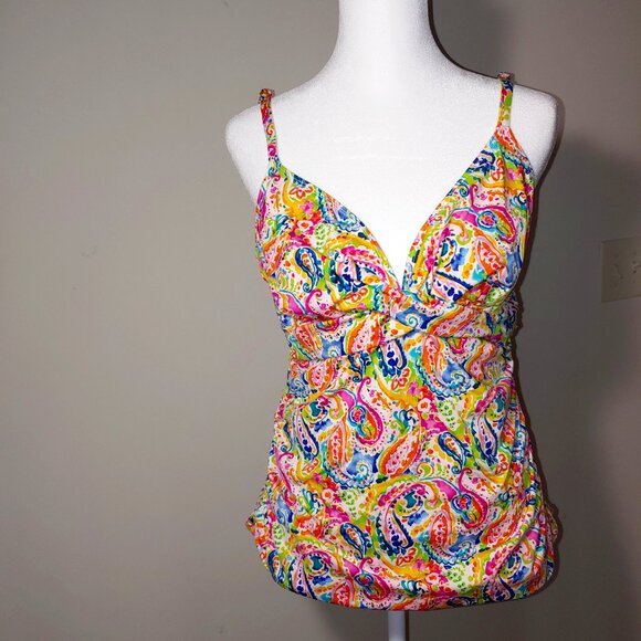 Lauren Ralph Lauren Tankini Top Size 16 Multicolored Paisley Red - Picture 1 of 9